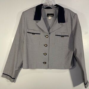 Vintage Waist Length Houndstooth Blazer Size 16 (fits like Size 14) Navy White